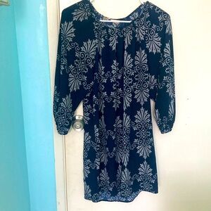 Forever 21 Navy blue and cream print dress